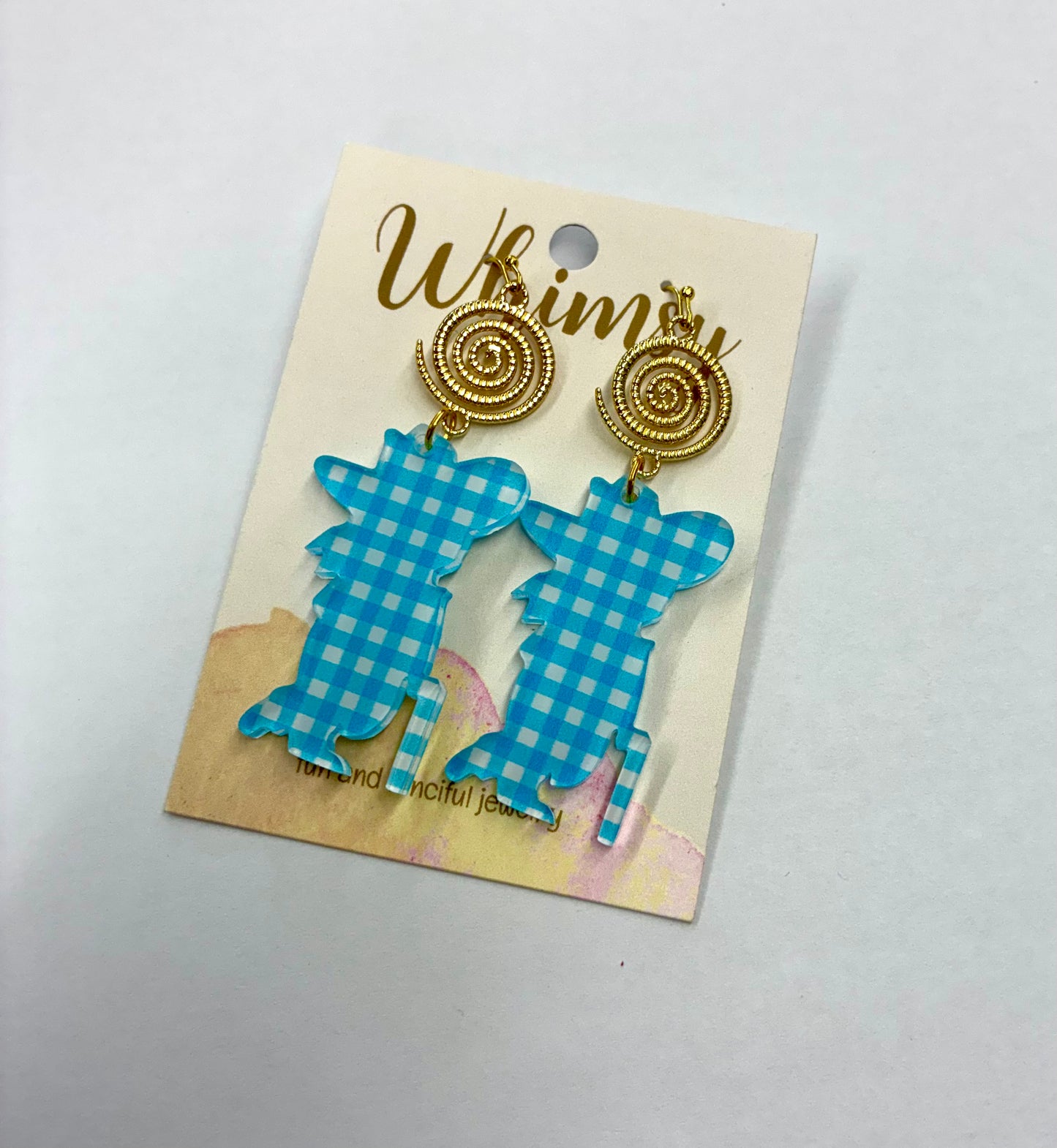 Colonel Rebel Blue & White Gingham Earrings with Gold Disc