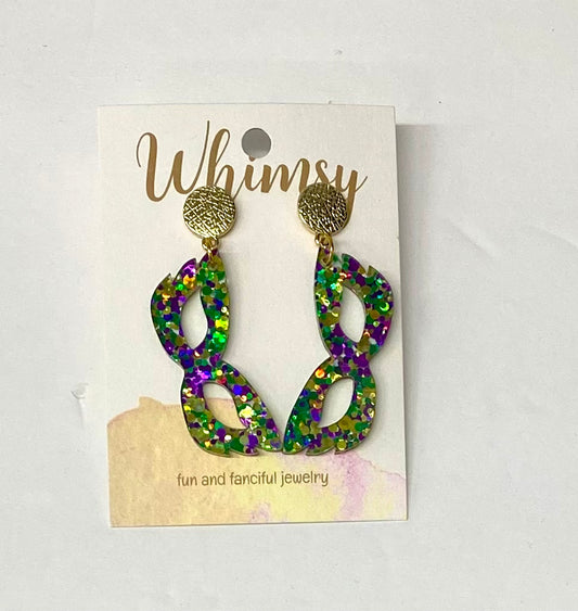 Mardi Gras Masquerade Mask Multicolor Glitter Earrings / Whimsy Jewels