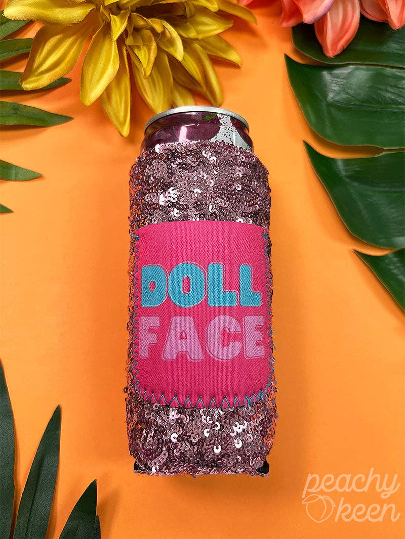 Doll Face Light Pink Sequin Slim Can Cooler: Light Pink / One Size