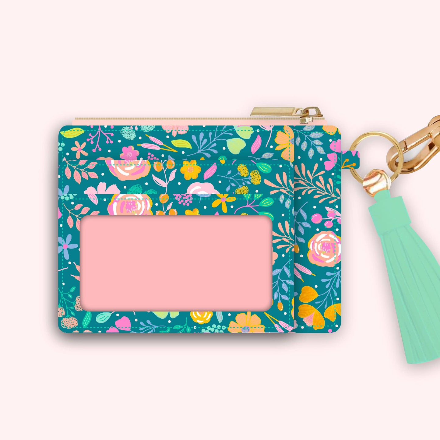 Wallet Keychain | Emerald Rainbow Blooms