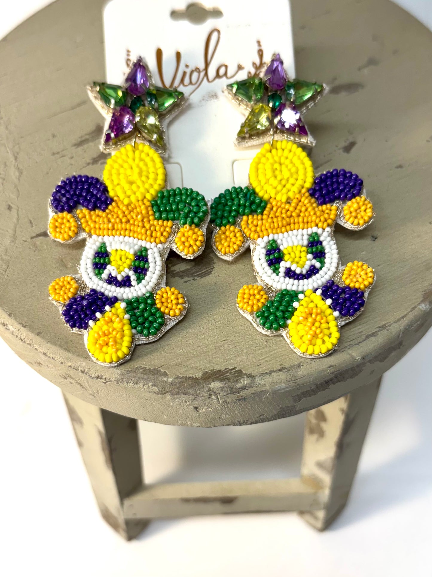 Scary Face Beaded Mardi Gras Earrings