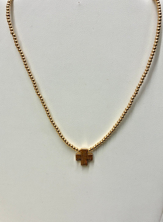 18kt Gold Dipped Beaded Necklace with Cross Charm