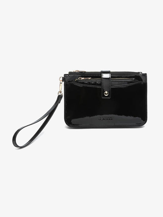 Jackie Clutch/Wallet w/ Wristlet: Black  Jen & Co
