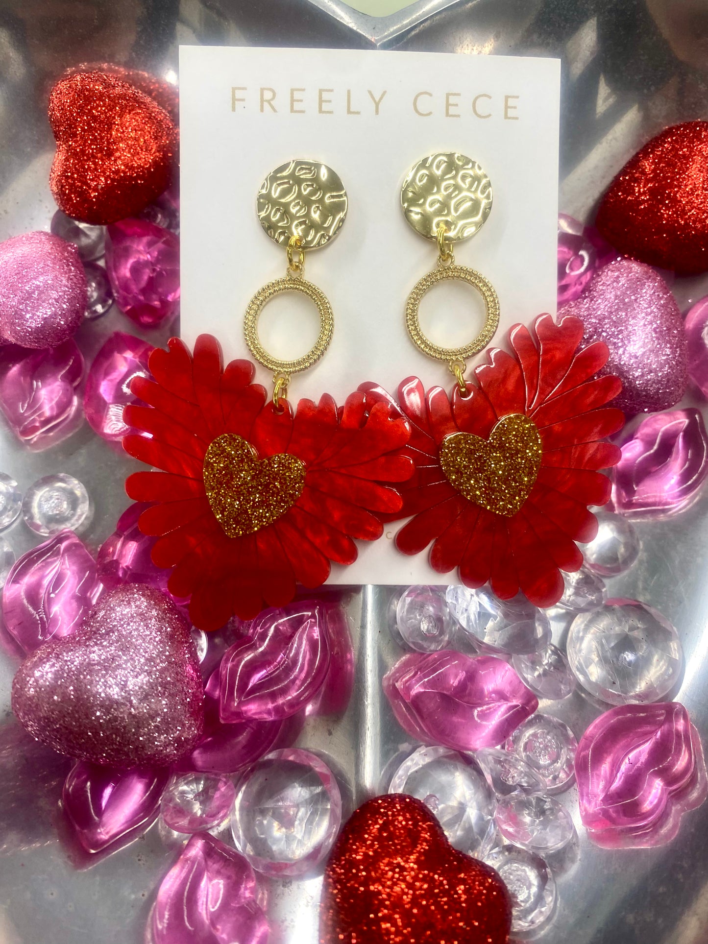 Red and Gold Heart Earrings / Freely CeCe