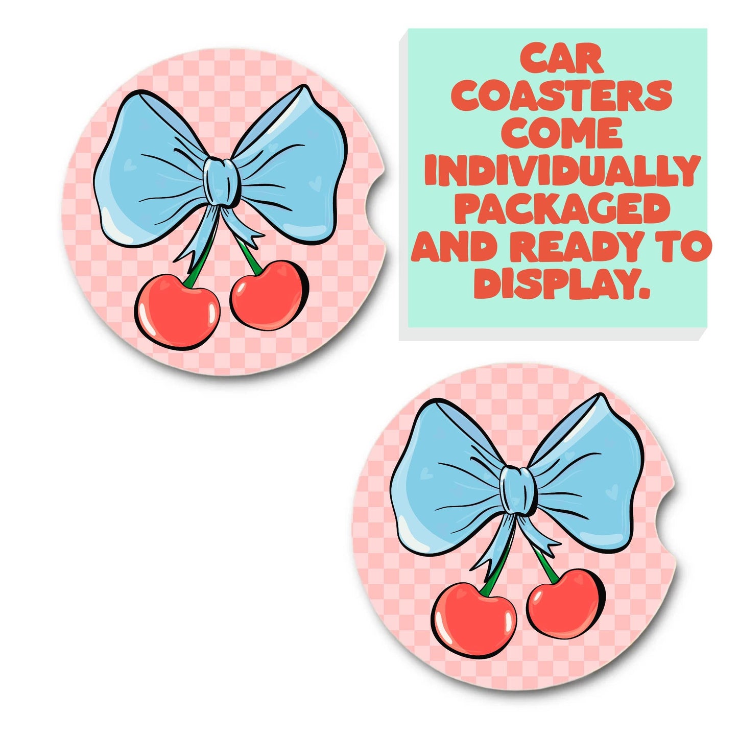 Summer cherry with bow car coasters