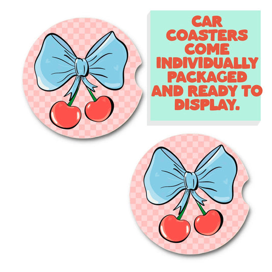 Summer cherry with bow car coasters