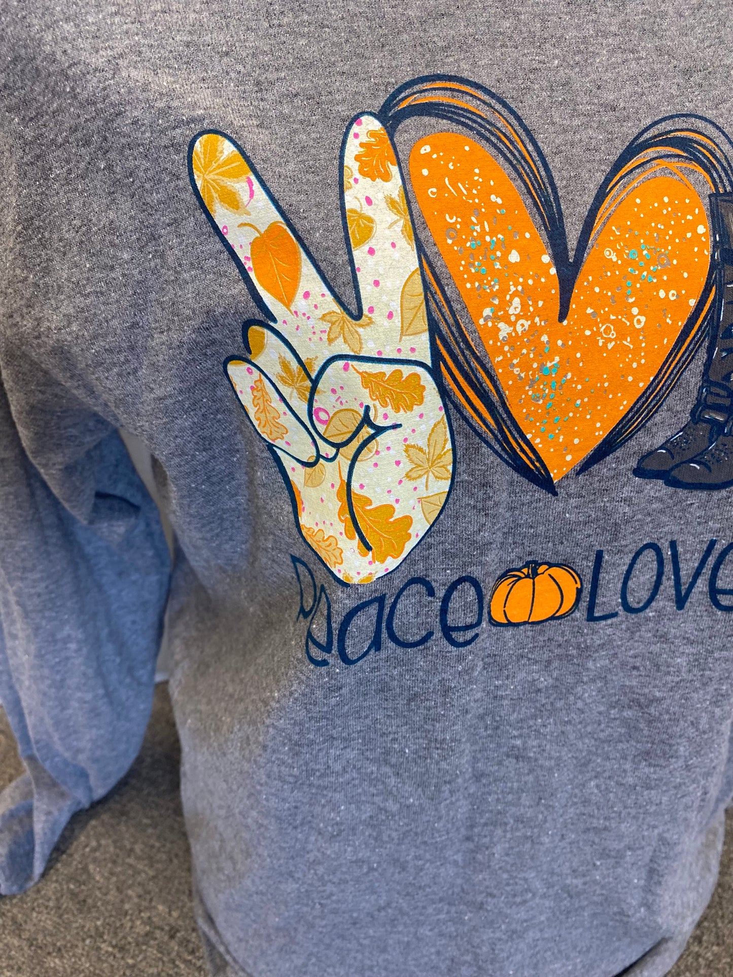 Peace, Love, Fall Gray Long Sleeve T Shirt