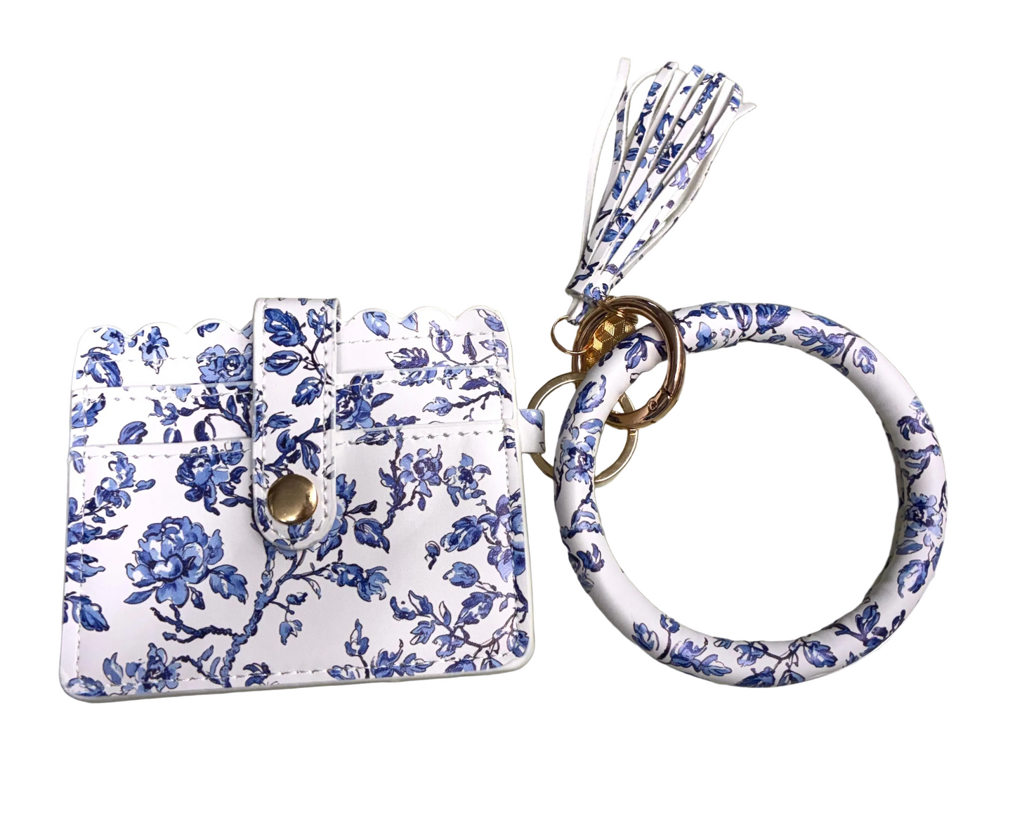 Blue & White Floral Wallet/Wristlet Keychain