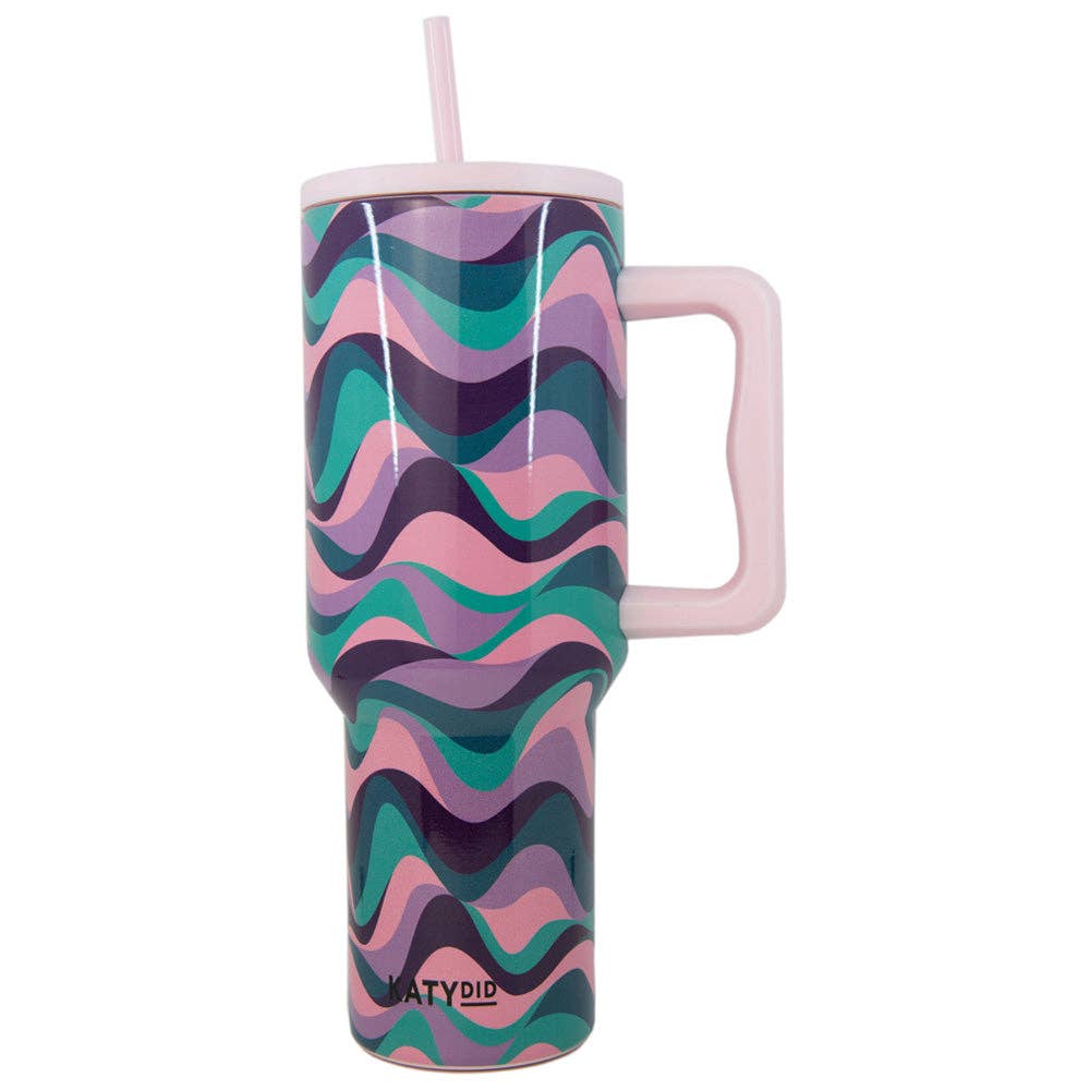 Pink Purple Green Swirl Tumbler with Straw: Light Pink