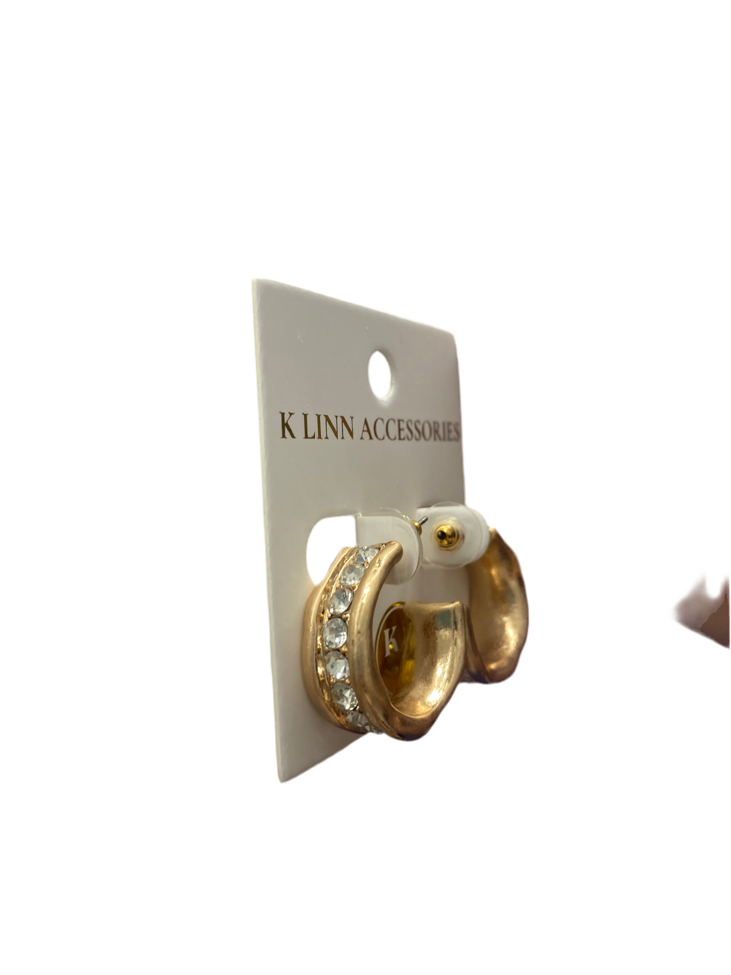 Gold Stretch Rhinestone Bracelet / Med Size Rhinestone Hoop Earrings