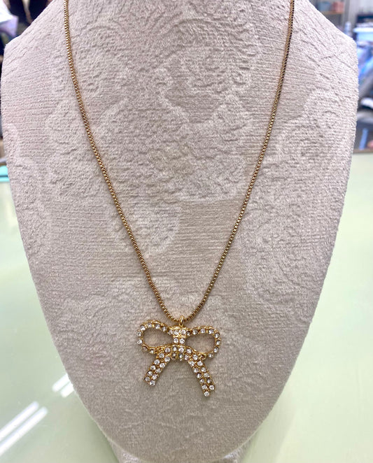 Rhinestone Ribbon Bow Necklace