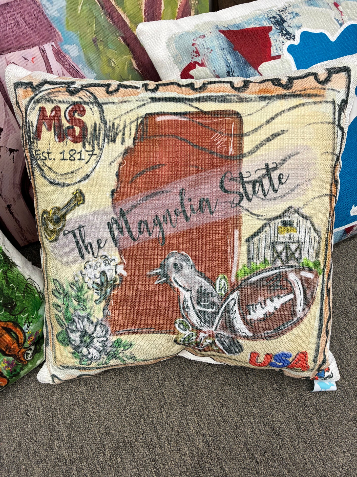 The Magnolia State Stamp Pillow 18x18