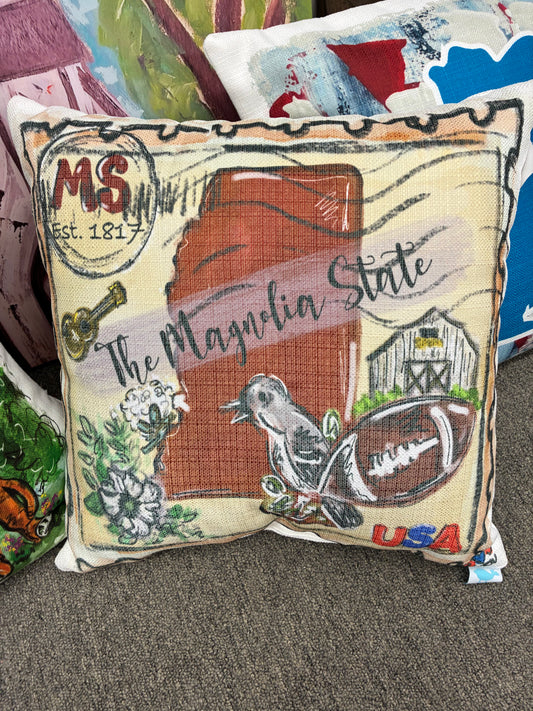 The Magnolia State Stamp Pillow 18x18