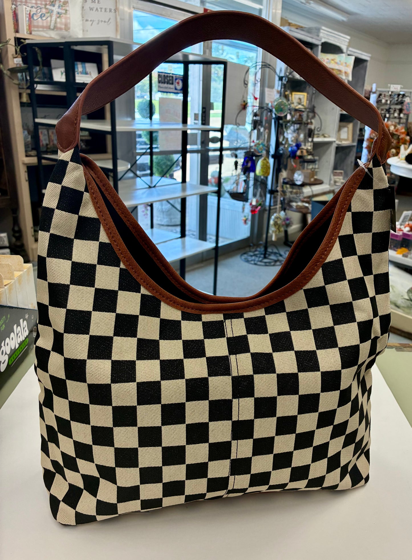 Gina Hobo Shoulder Bag: Brown Checkered