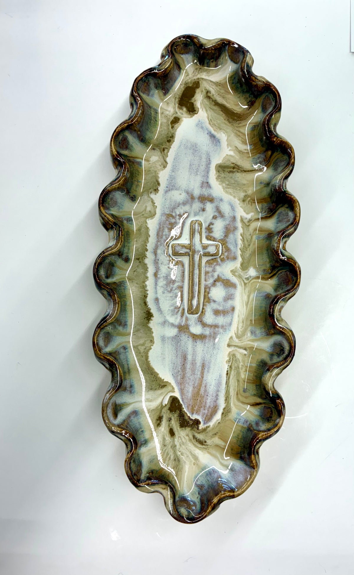 Ruffled Cross Tray 12x5” - Tab Boren Pottery #605