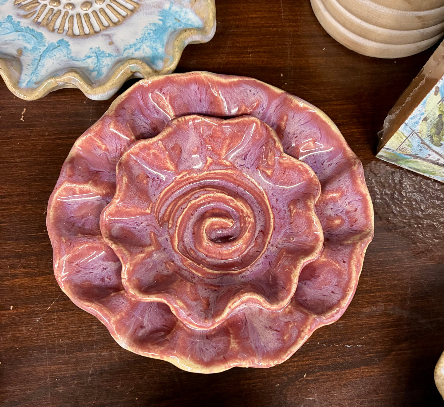 Scalloped Rose Dish Tab Boren Pottery