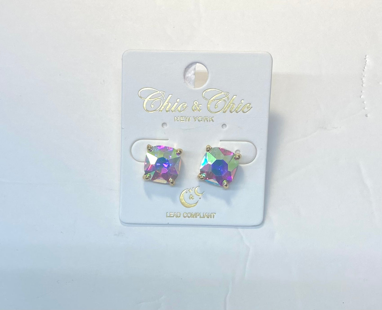 Medium Size Cushion Crystal Studs / Gold Hardware