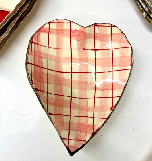 Small Heart Shaped Bowl (Pink Plaid)