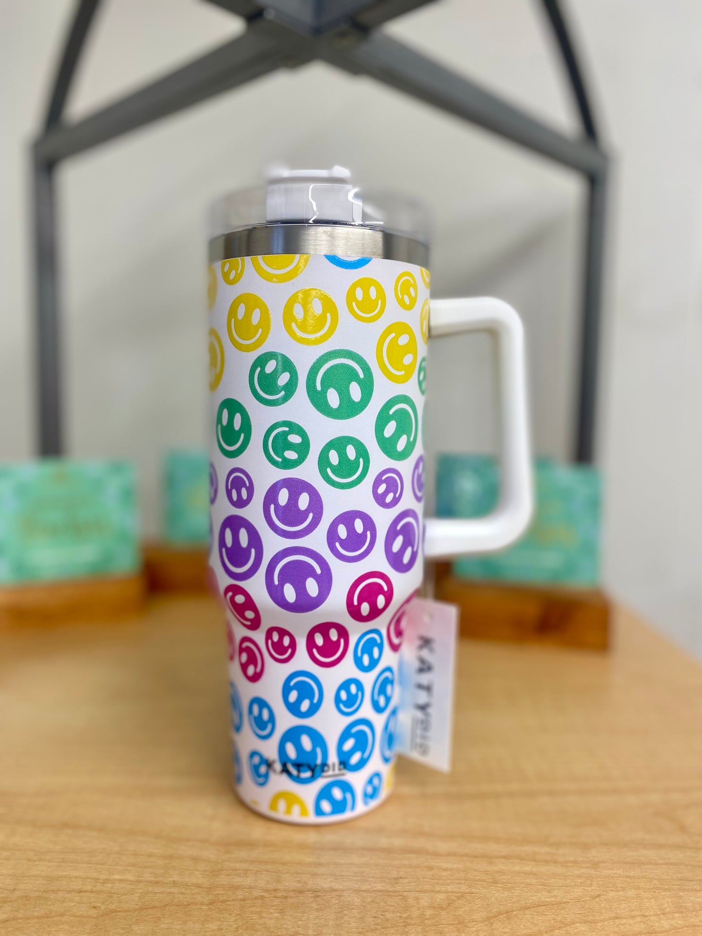 40 oz Smiley Face Tumbler W/ Handle / Katydid