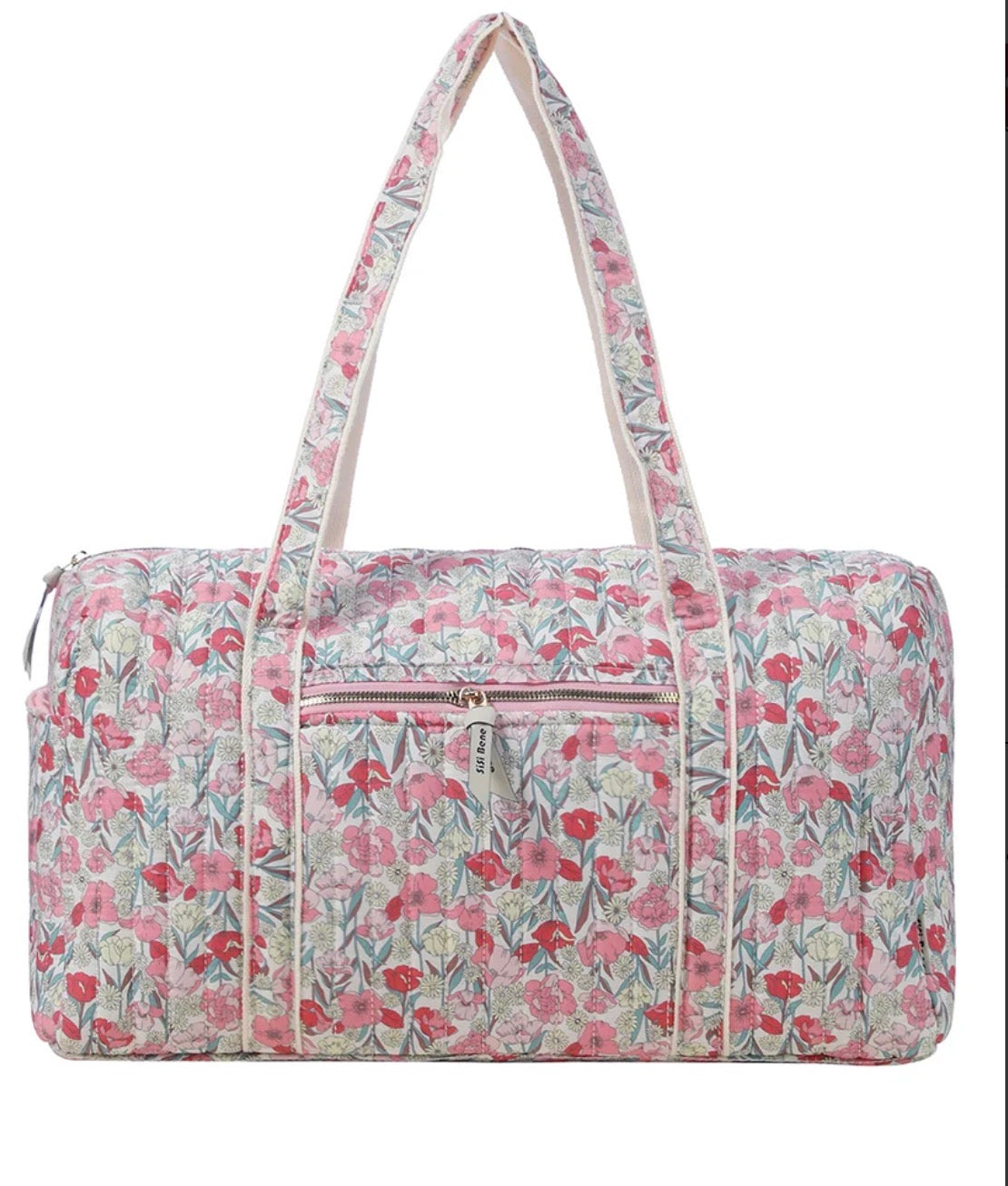 Pink Floral Quilted Weekender Tote Bag