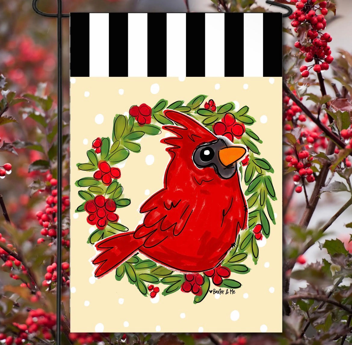 Christmas Cardinal Garden Flag - Baxter & Me