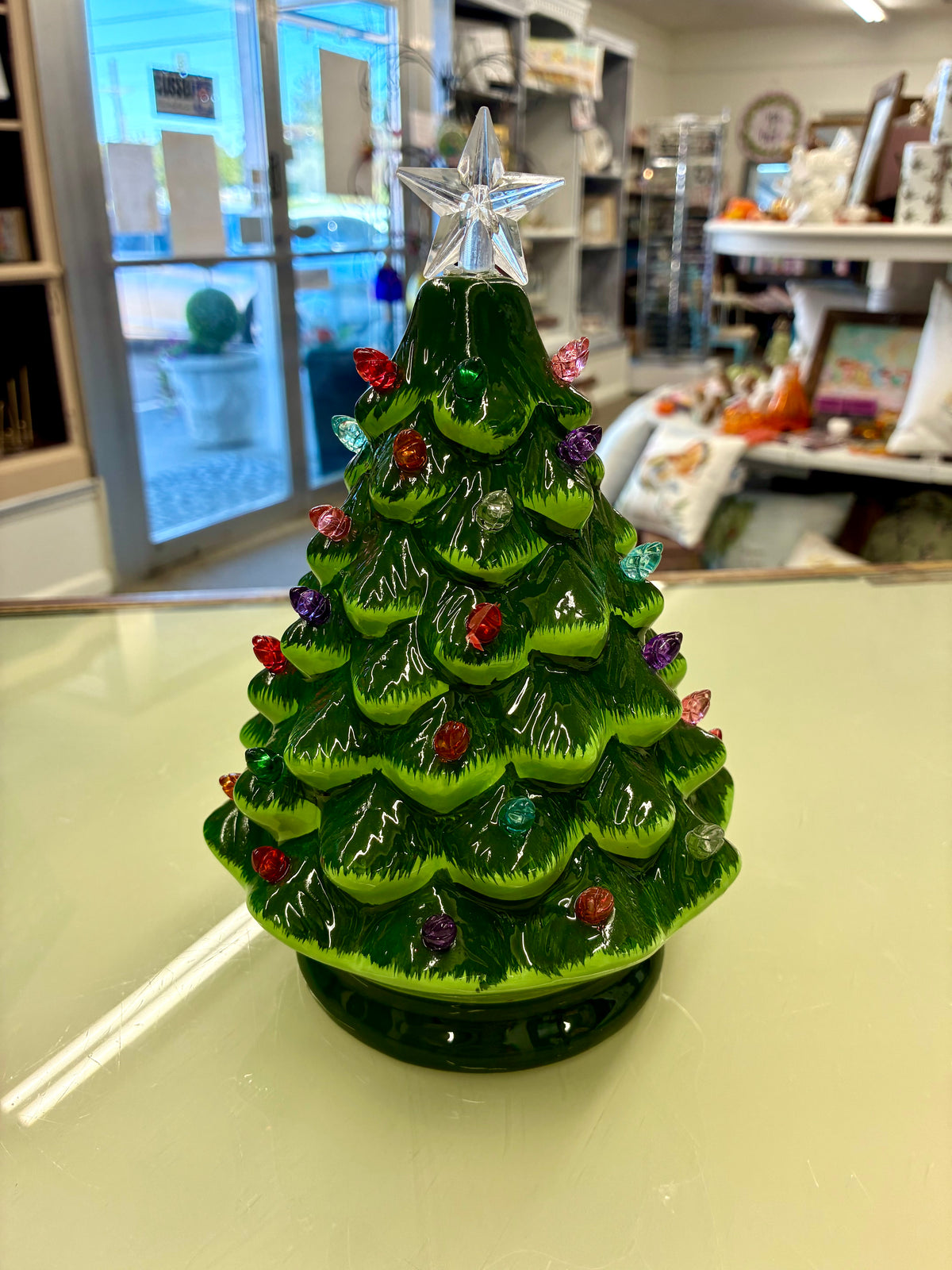 Green Ceramic Christmas Tree w/ Multi Color Lights