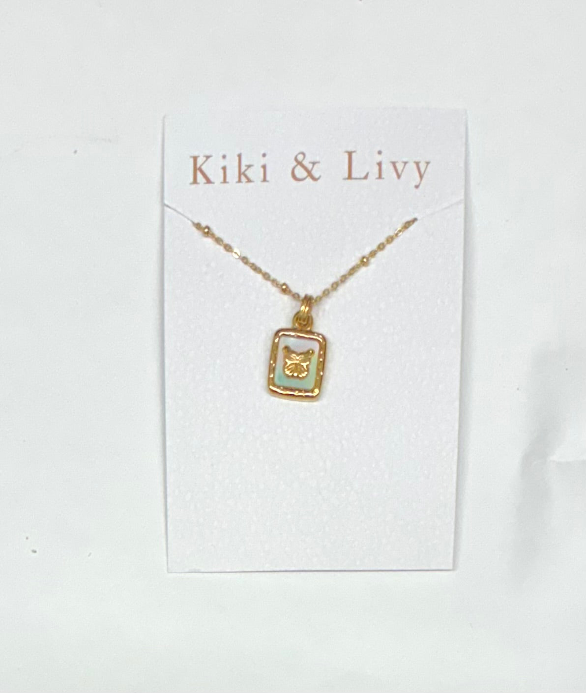 Iridescent Square Gold Butterfly Necklace