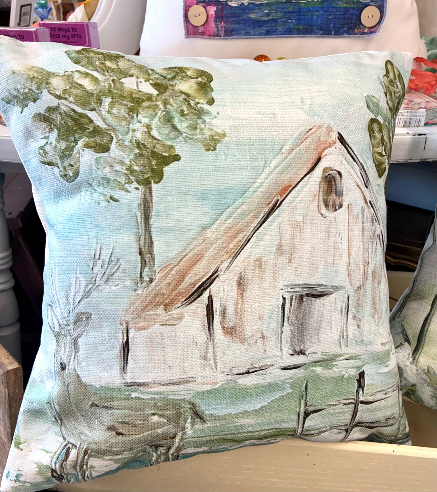 18x18 Deer Ole Barn Square Pillow