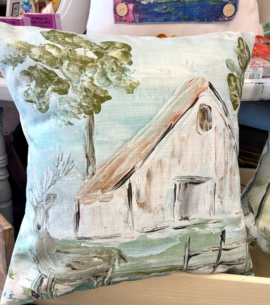 18x18 Deer Ole Barn Square Pillow