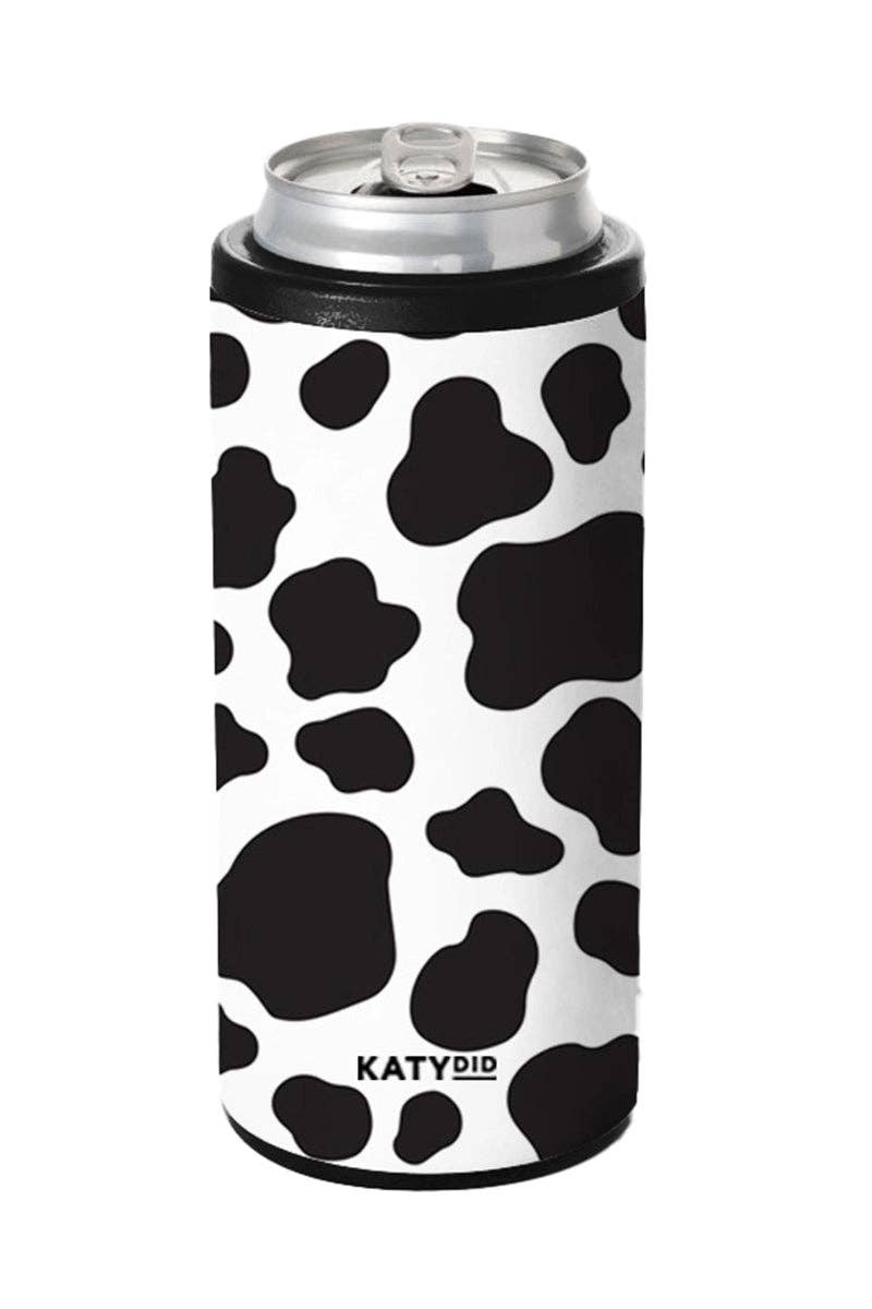Cow Print Slim Can Cooler: White
