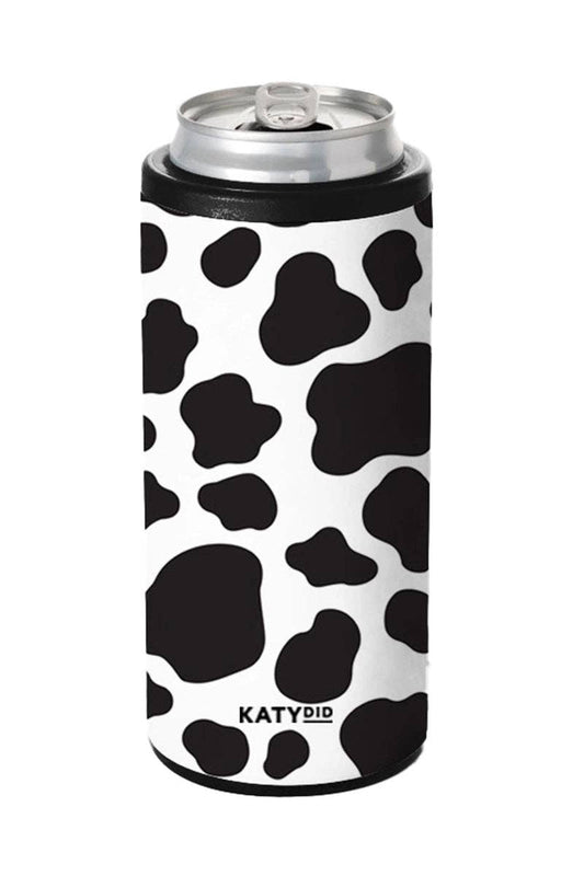 Cow Print Slim Can Cooler: White