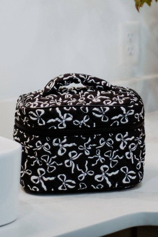 Black & White Bows All Over Travel Makeup Bag: Black