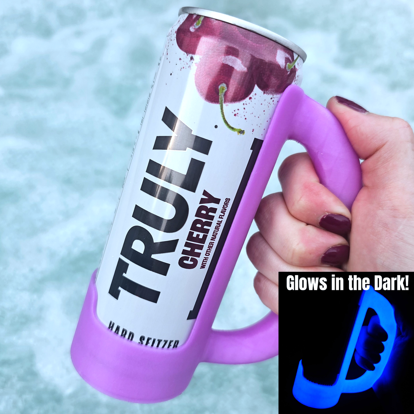 12 oz Slim Can Holder Handle Redbull, Alani Nu, White Claw: Pink- Glows Orange