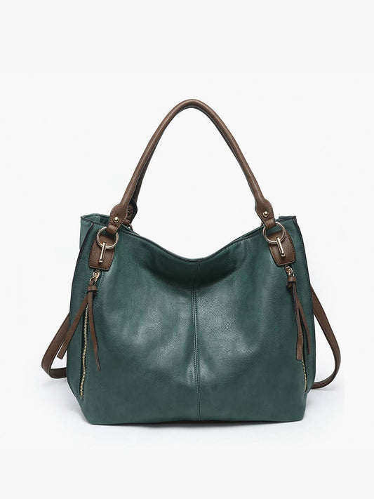 Connar Distressed Side Pocket Tote: Peacock