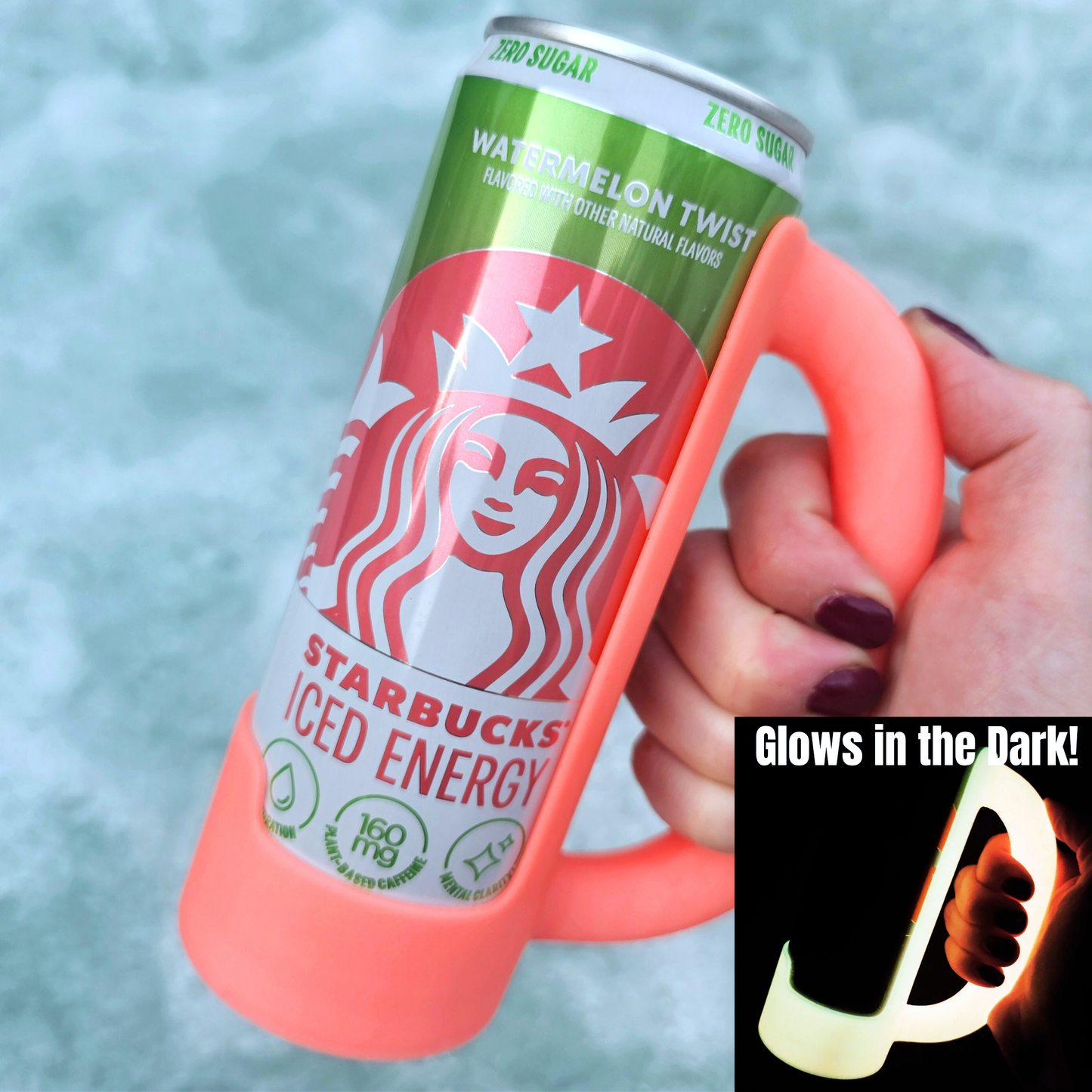 12 oz Slim Can Holder Handle Redbull, Alani Nu, White Claw: Green- Glows Green