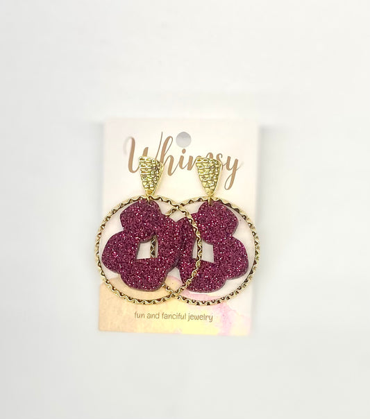 Gold & Maroon Earrings - Gold Post /  Whimsy Jewels