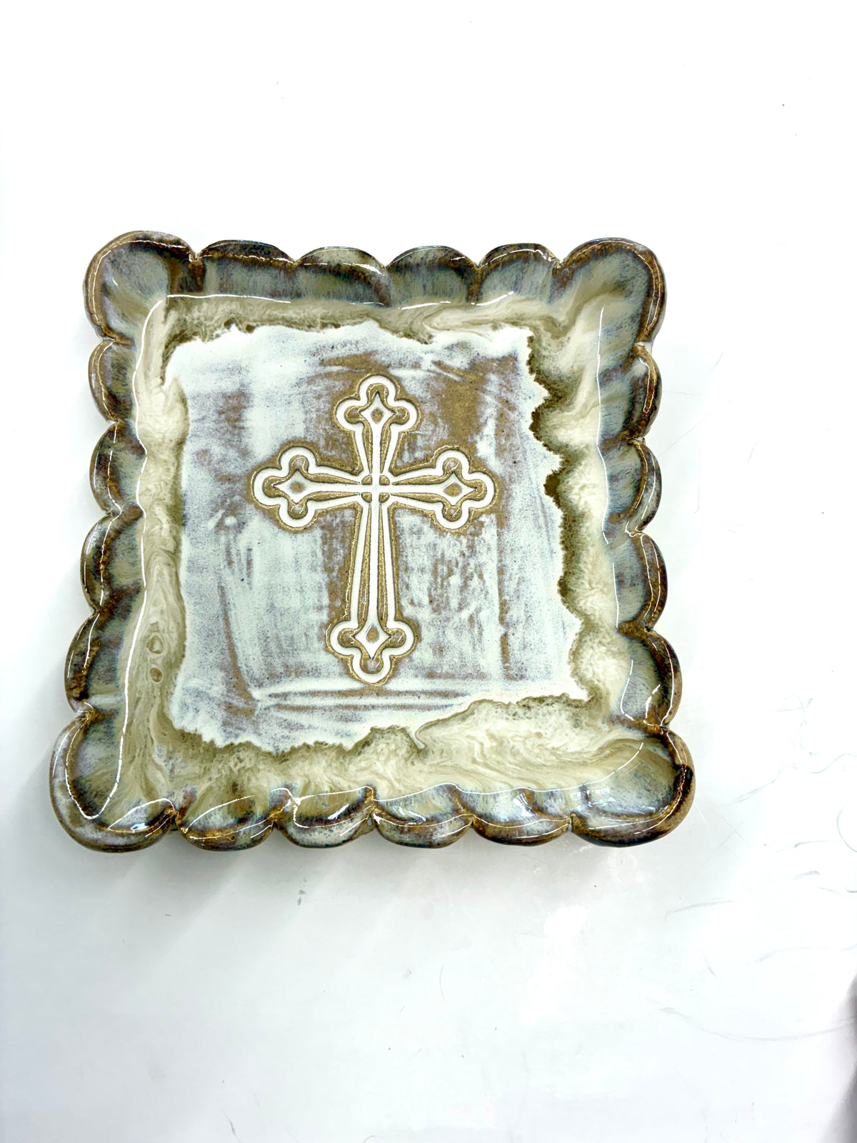 Square Cross Plate 5.5”x5.5” - Tab Boren Pottery #239