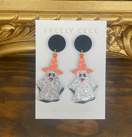 Silver Glitter Ghost Earrings by Freely CECE