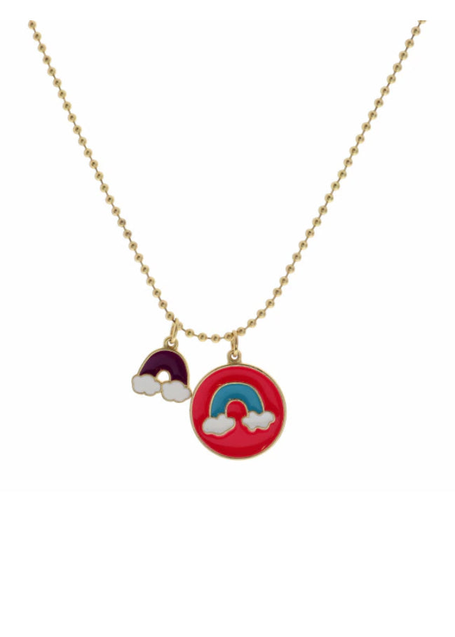 Kids Turquoise Rainbow on Hot Pink Disc w/ Purple Rainbow Necklace