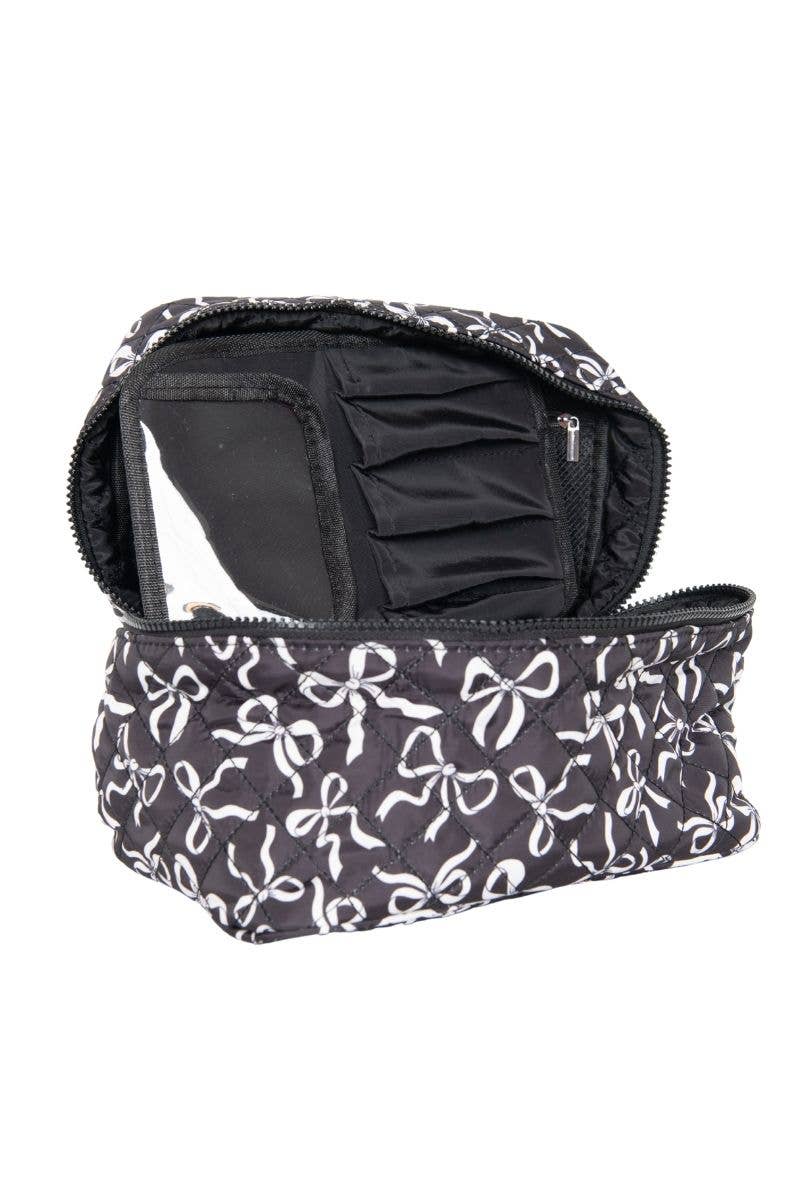 Black & White Bows All Over Travel Makeup Bag: Black