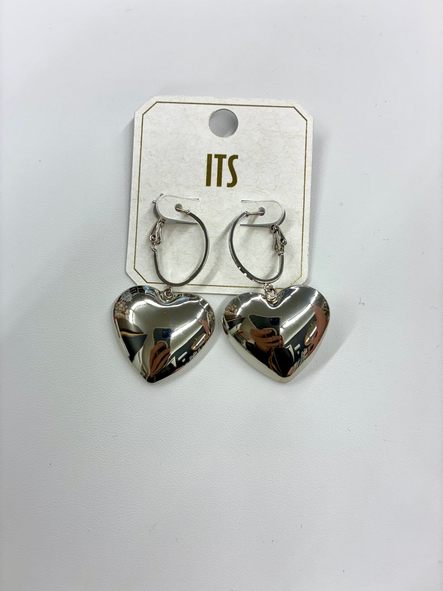 Gold or Silver Puffy Heart Dangle Earrings