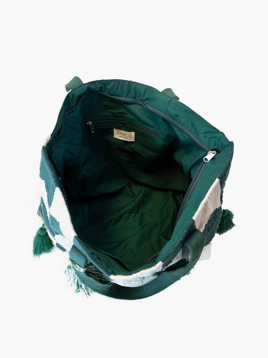 Jen & Co.  Ada Cotton Tote w/ Tassels: Hunter Green