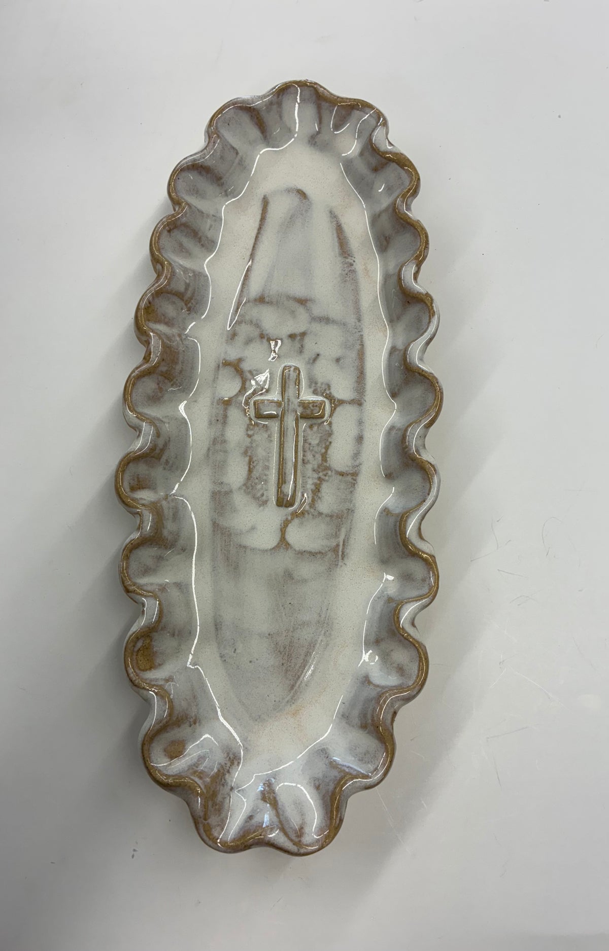 Ruffled Cross Tray 12x5” - Tab Boren Pottery #605