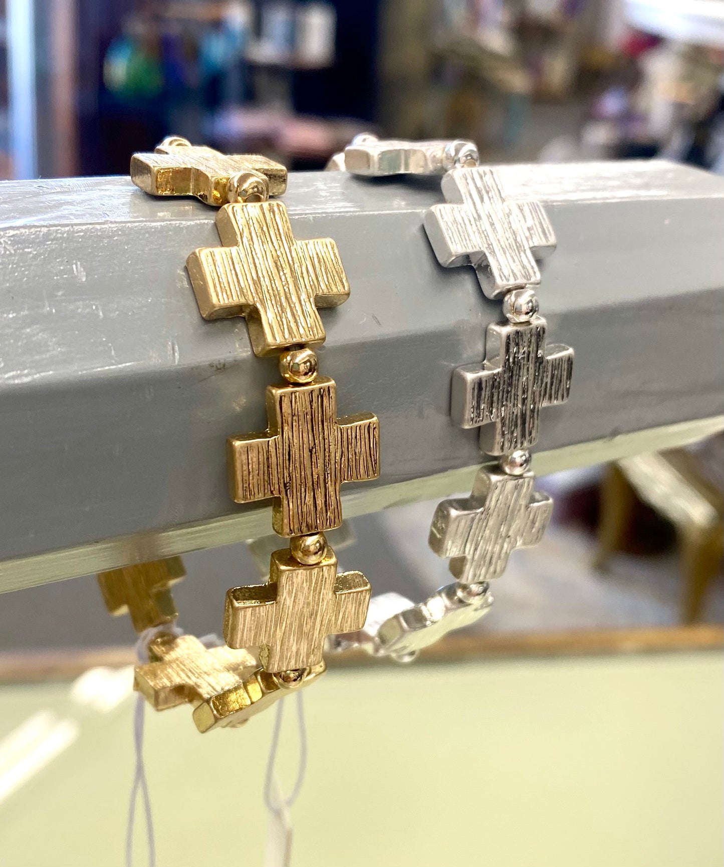 Cross & Pearl Earrings / Cross Stretch Bracelet