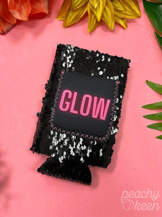 GLOW on Black Sequin Slim Can Cooler: Black / One Size