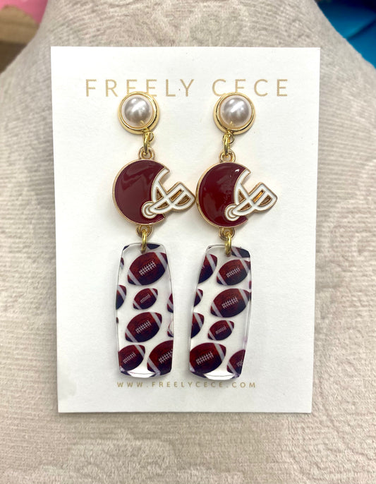 Maroon Helmet & Pearl Earrings