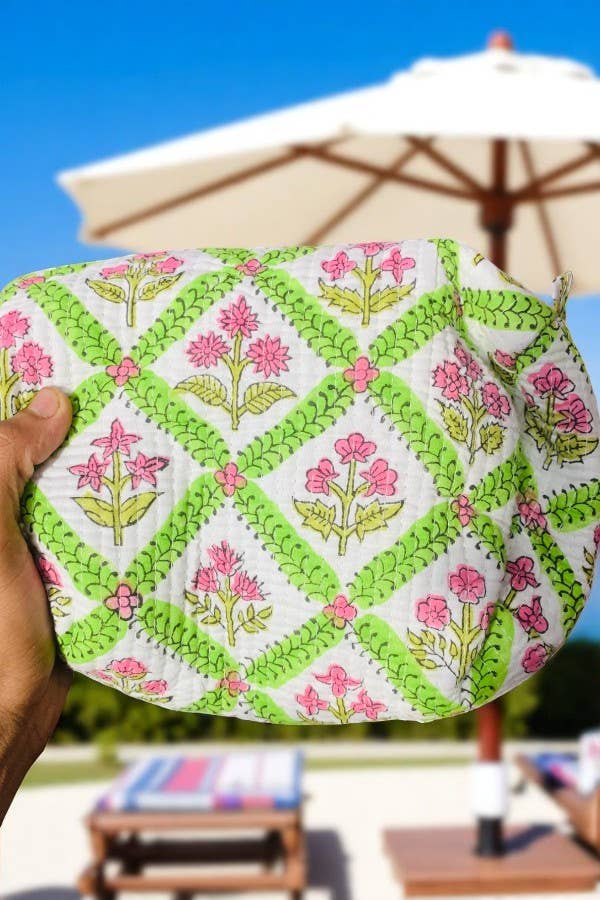 Barry Green and Pink Floral Cosmetic Bag Set 3- Piece