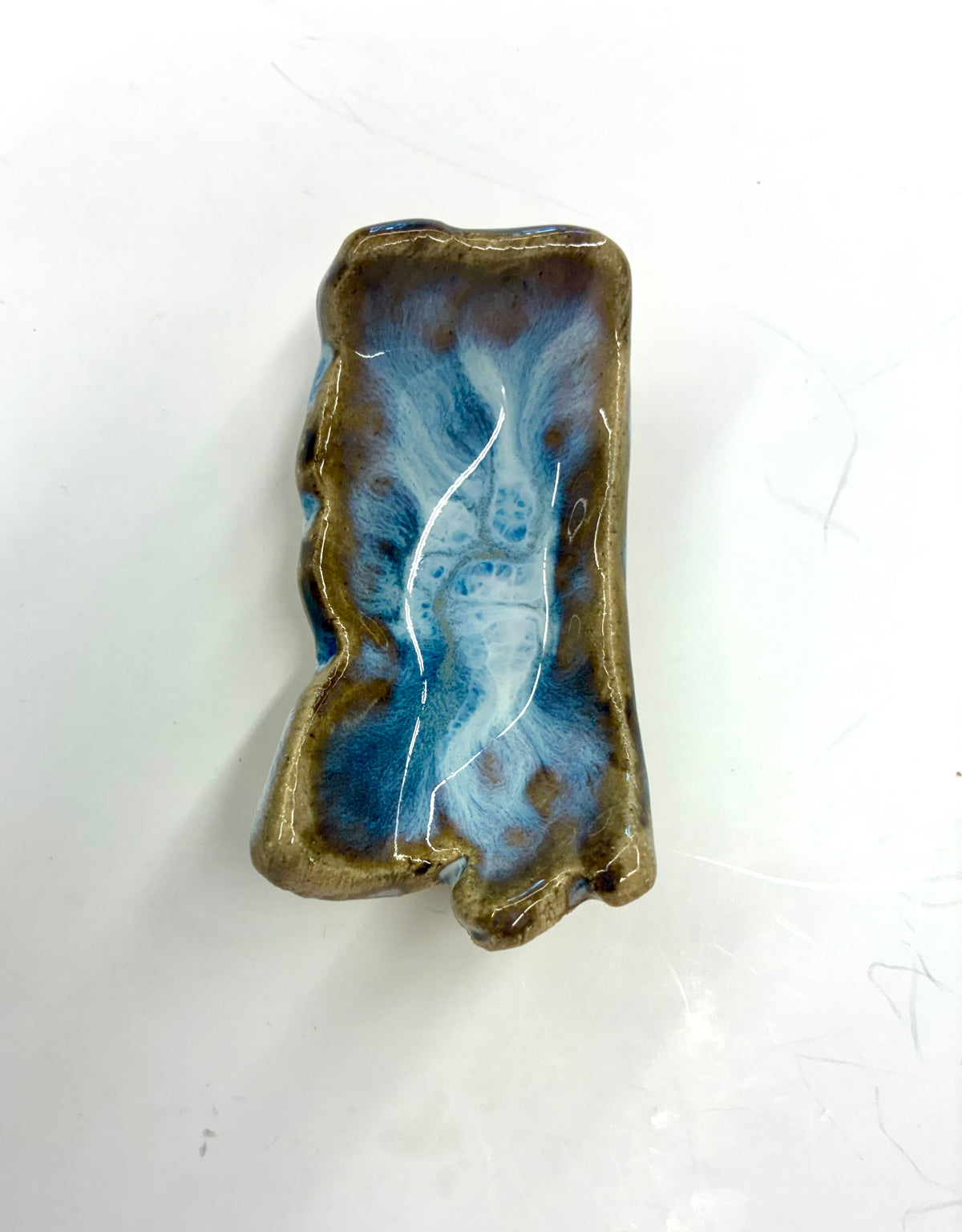 Tiny MS State Shaped Dish 3.5” Long - Tab Boren Pottery #122 Colors will vary