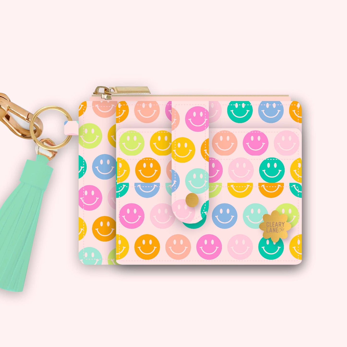 Wallet Keychain | Blush Rainbow Smiley Face