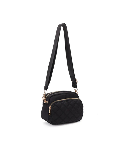 Angela Quilted Crossbody Bag - Black